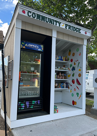 The shed-like Community Fridge Kellie built.