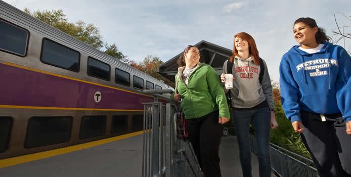 BSU students at commuter rail on campus
