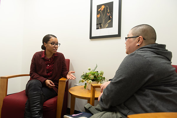 2 BSU students roleplaying a counseling session