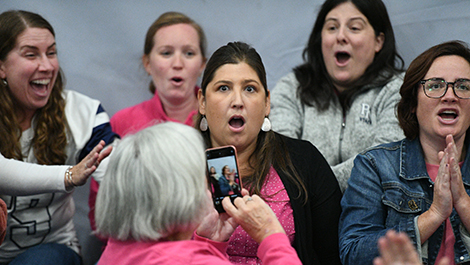 Shelley Terry has a shocked reaction after learning she won the award.