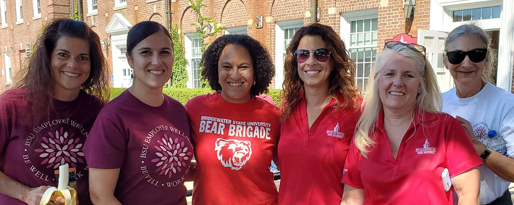 A group of BSU employees pose outside after participating in a wellness walk
