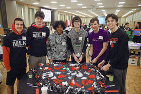 Six students working on a project during the MLK day of service