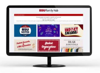 a computer monitor showing the BSU Family Hub page