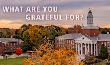 A building with pillars is featured with the words What are you Grateful for overlaid