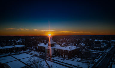 The sun setting behind Boyden on a winter day