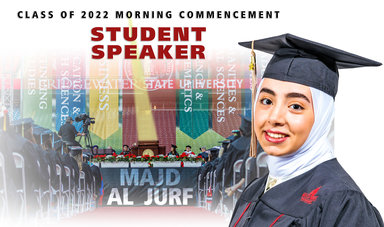 Graphic of Madj Al Jurf wearing her cap and gown