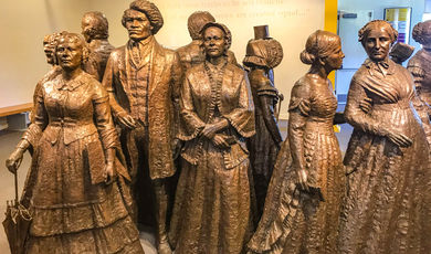 First Wave - statues of participants in the Seneca Falls Women's Rights Convention