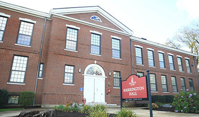 The front exterior of Harrington Hall