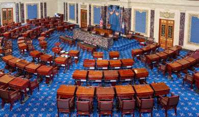 An overhead view of the US Senate chamber