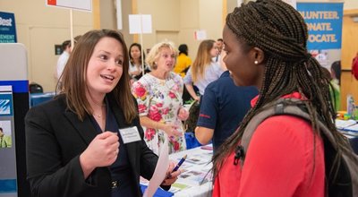 student at internship fair
