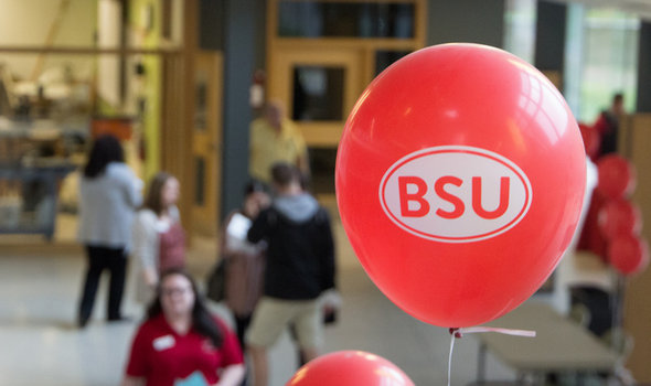 BSU balloon in foreground of Admission event