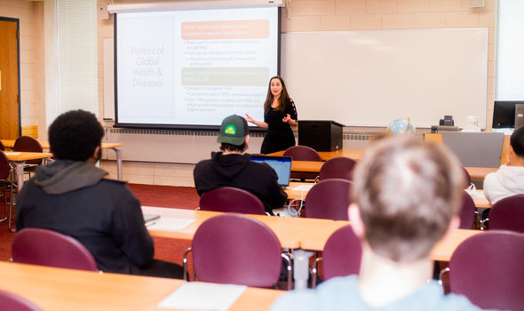 Dr. Sidita Kushi teaching political science class