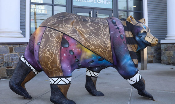 Bear statue in front of BSU Welcome Center