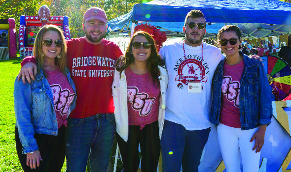 group of 5 students representing Bridgewater state apparel