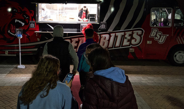 A line outside the Bear Bites food truck