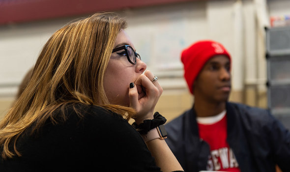 Two students in class.