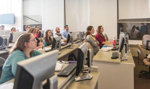 Grad students in a classroom