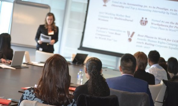Presentation at a conference room at Pricewaterhouse Coopers firm in Boston