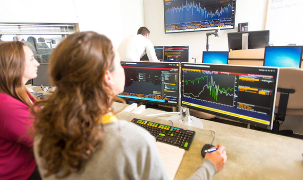 Two students working in the Bloomberg lab