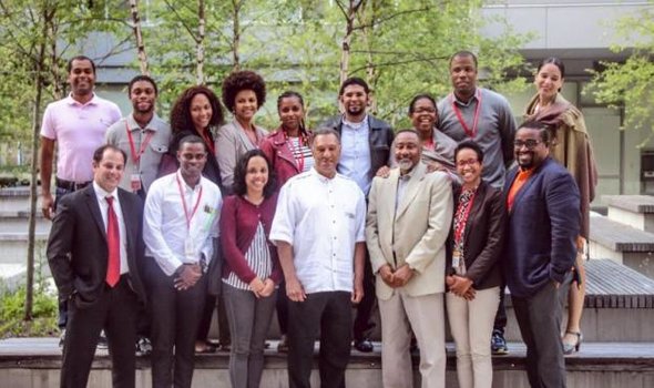 a group of people in a courtyard