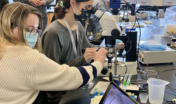 2 BSU students doing research at Woods Hole