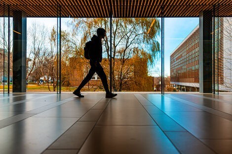 student walking in DMF